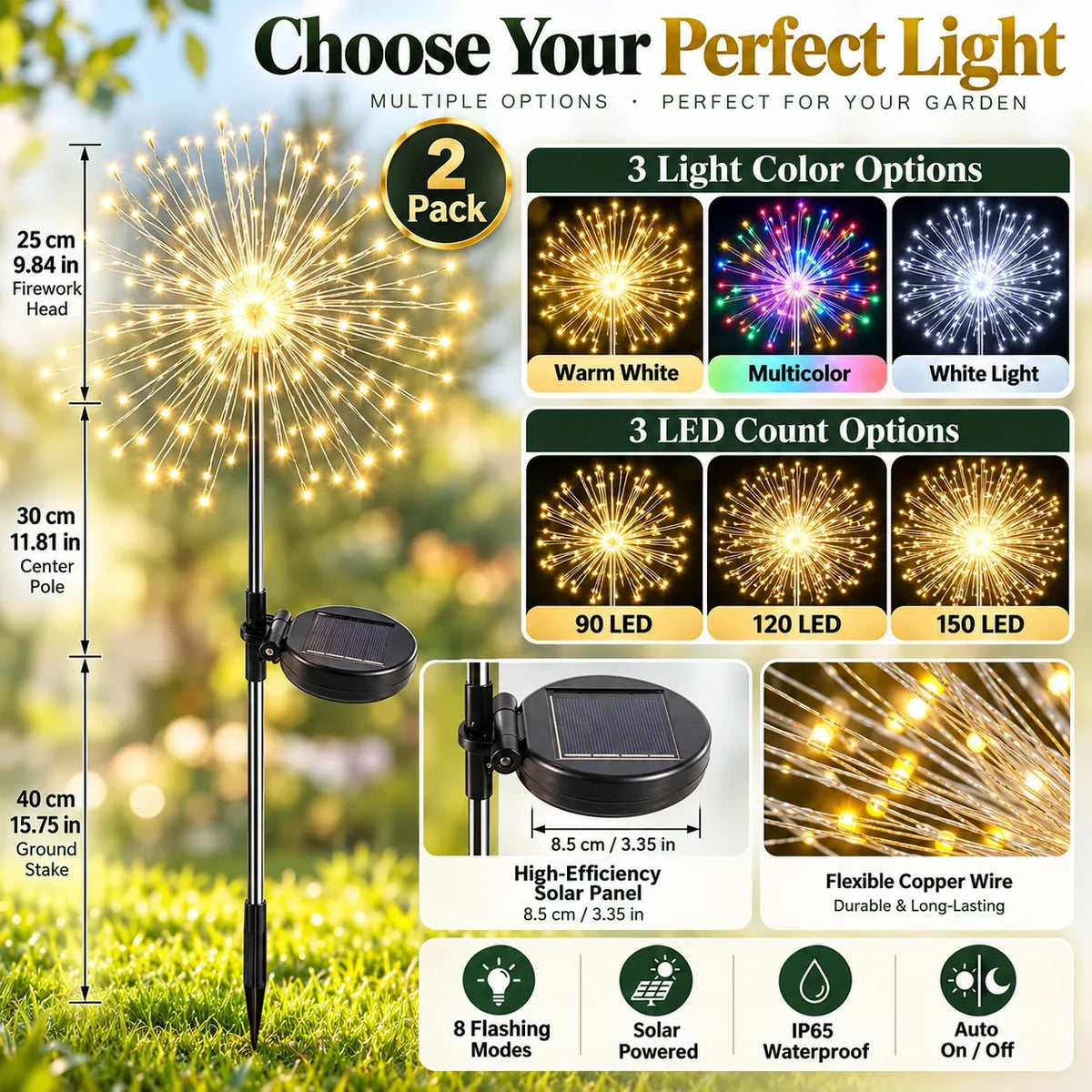 🎁2-Pack Solar Firework Lights With 8 Lighting Modes