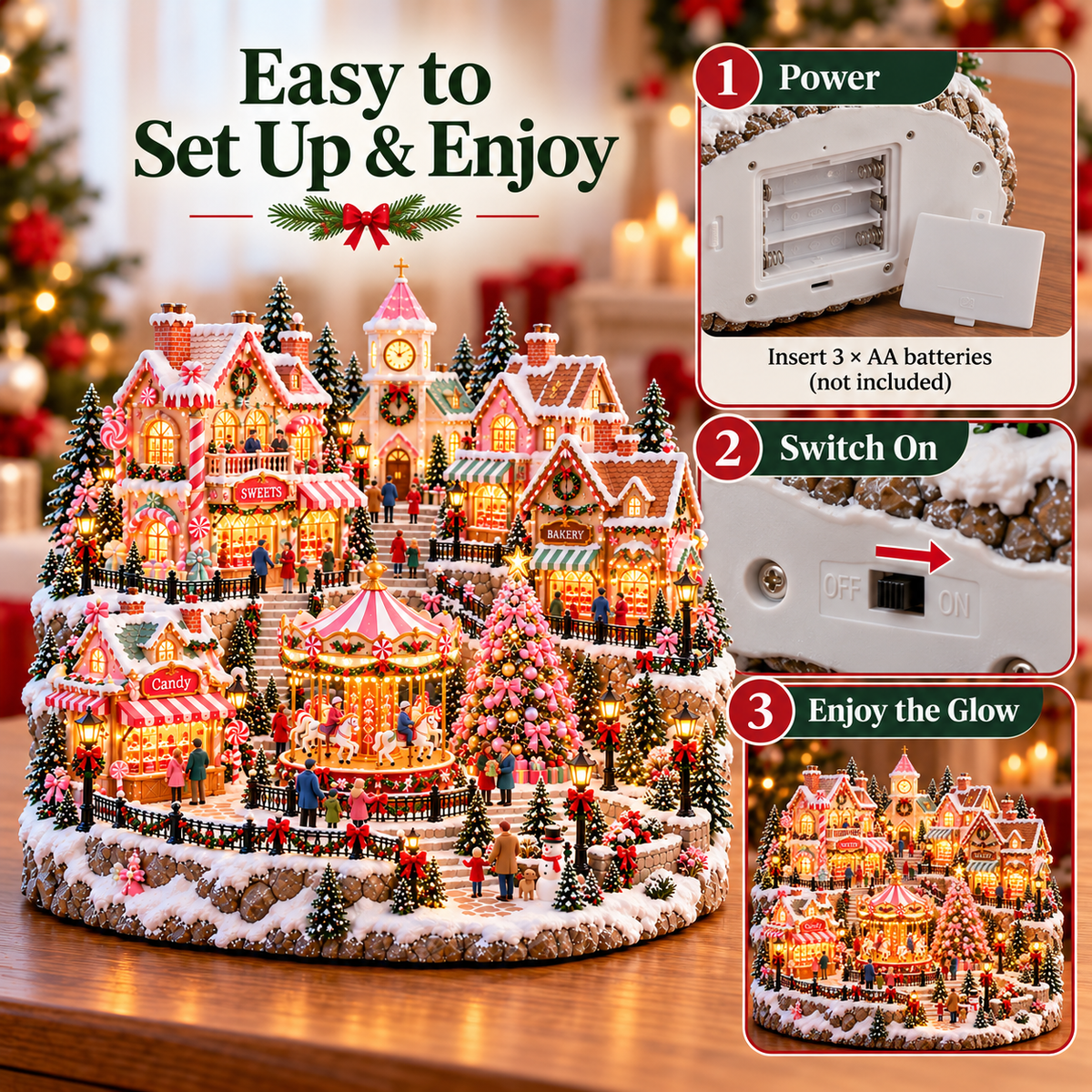 🎄✨ Enchanted Candy Market Village – Lighted Christmas Holiday Display 🍭
