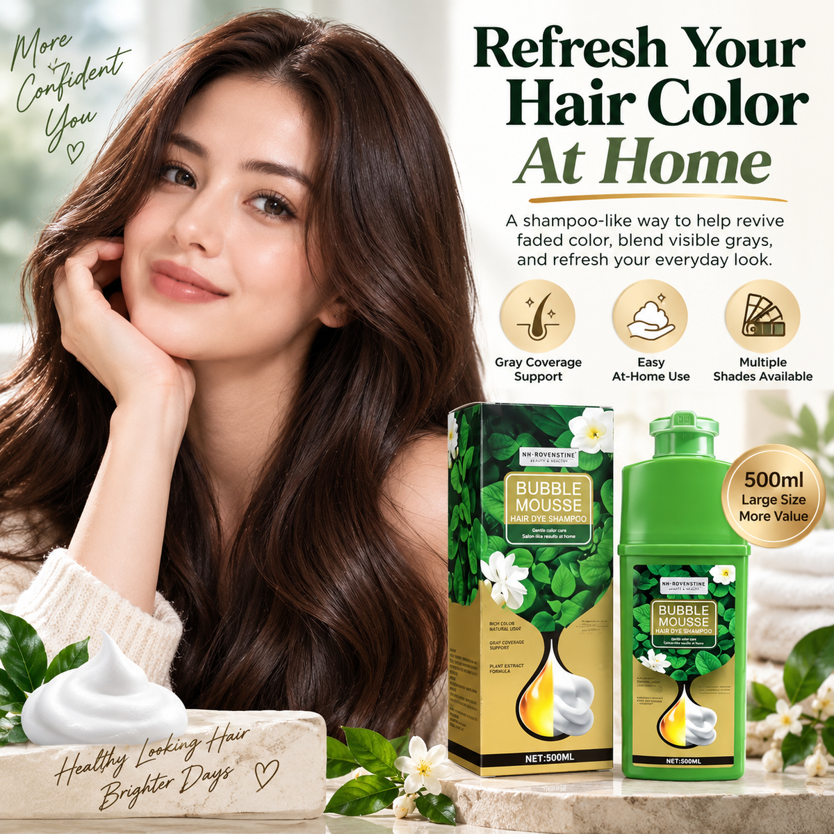 Herbal Bubble Hair Color Shampoo – Easy Gray Coverage at Home