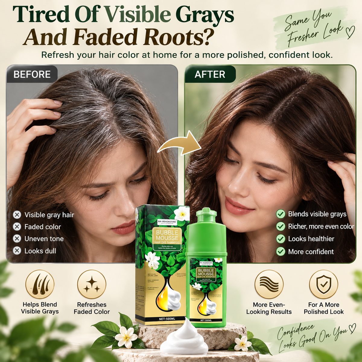 Herbal Bubble Hair Color Shampoo – Easy Gray Coverage at Home