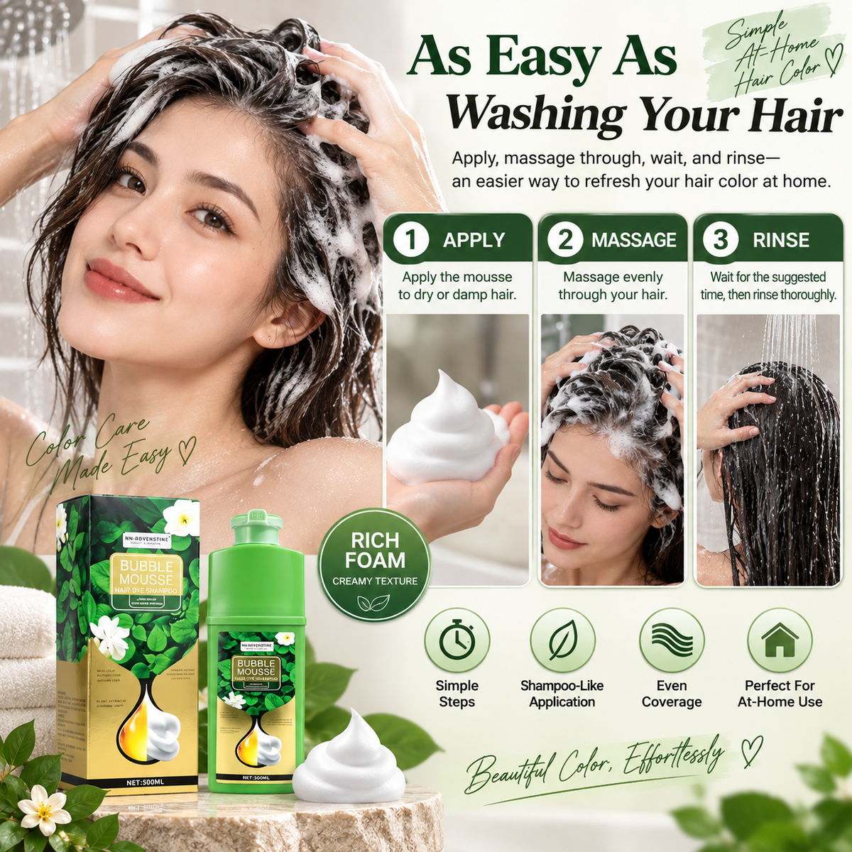 Herbal Bubble Hair Color Shampoo – Easy Gray Coverage at Home