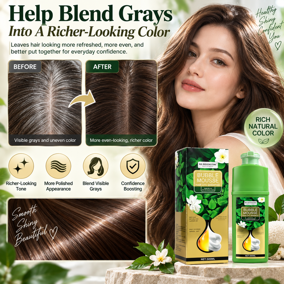 Herbal Bubble Hair Color Shampoo – Easy Gray Coverage at Home