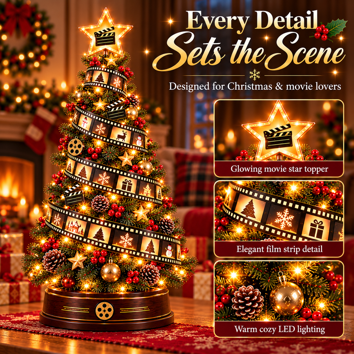 🎬Film Strip Christmas Tree Light – LED Tabletop Christmas Decor for Movie Lovers