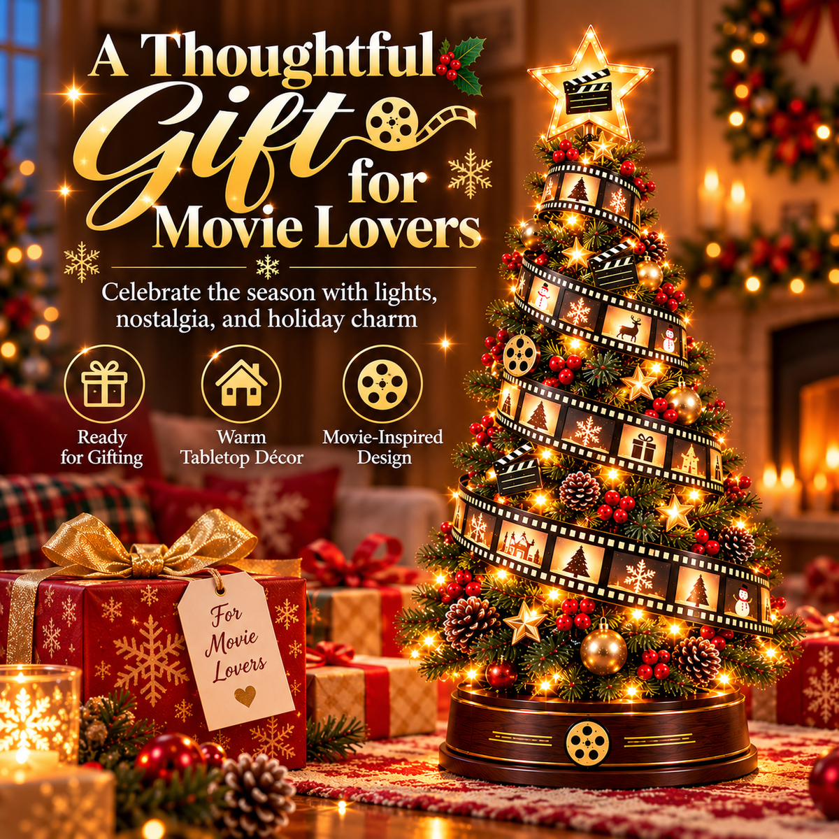 🎬Film Strip Christmas Tree Light – LED Tabletop Christmas Decor for Movie Lovers