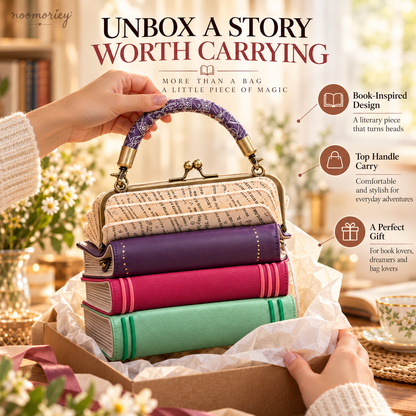 ✨👜Book Stack Handbag – Vintage-Inspired Book-Shaped Top Handle Purse, Unique Gift for Book Lovers💕