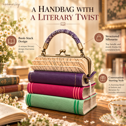✨👜Book Stack Handbag – Vintage-Inspired Book-Shaped Top Handle Purse, Unique Gift for Book Lovers💕
