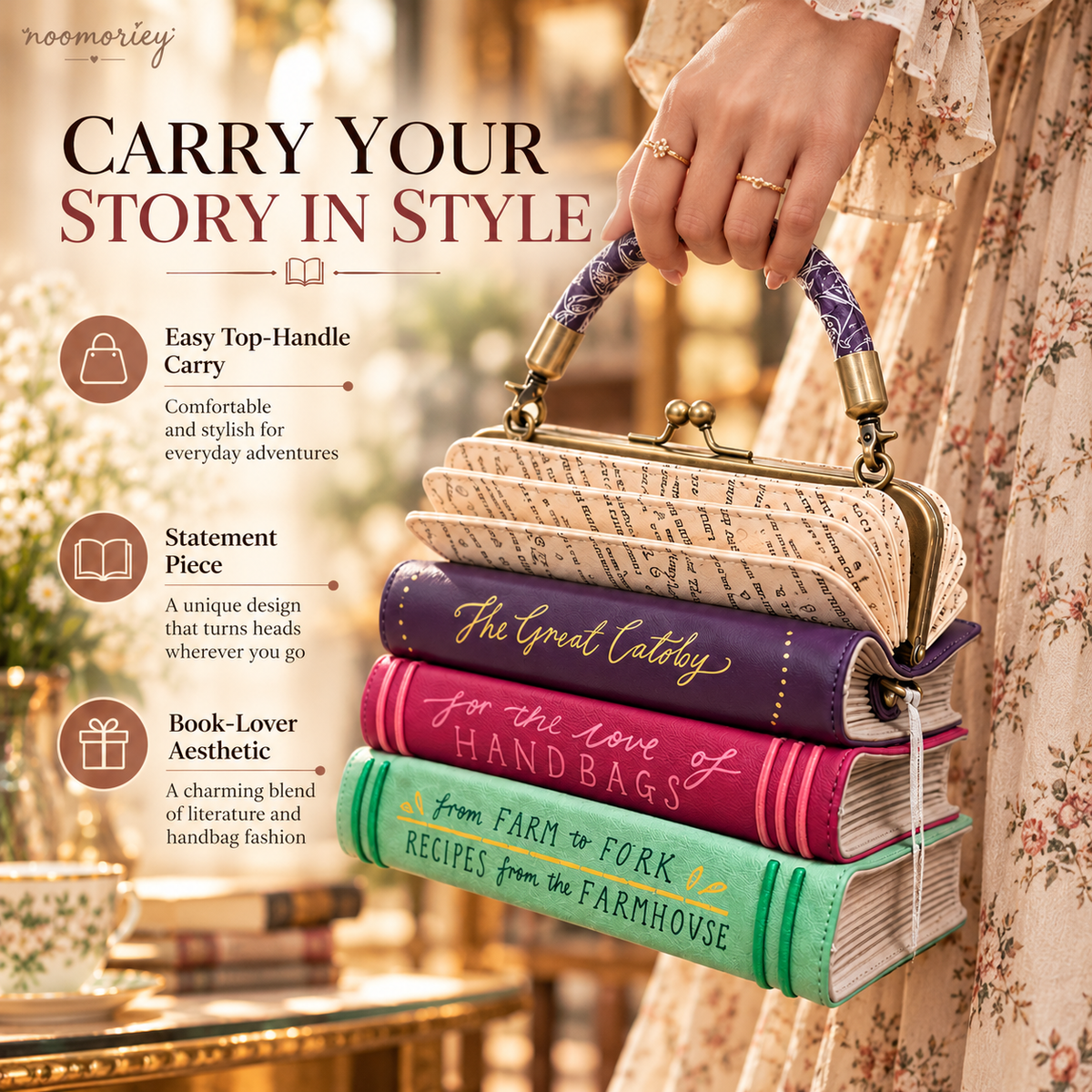✨👜Book Stack Handbag – Vintage-Inspired Book-Shaped Top Handle Purse, Unique Gift for Book Lovers💕