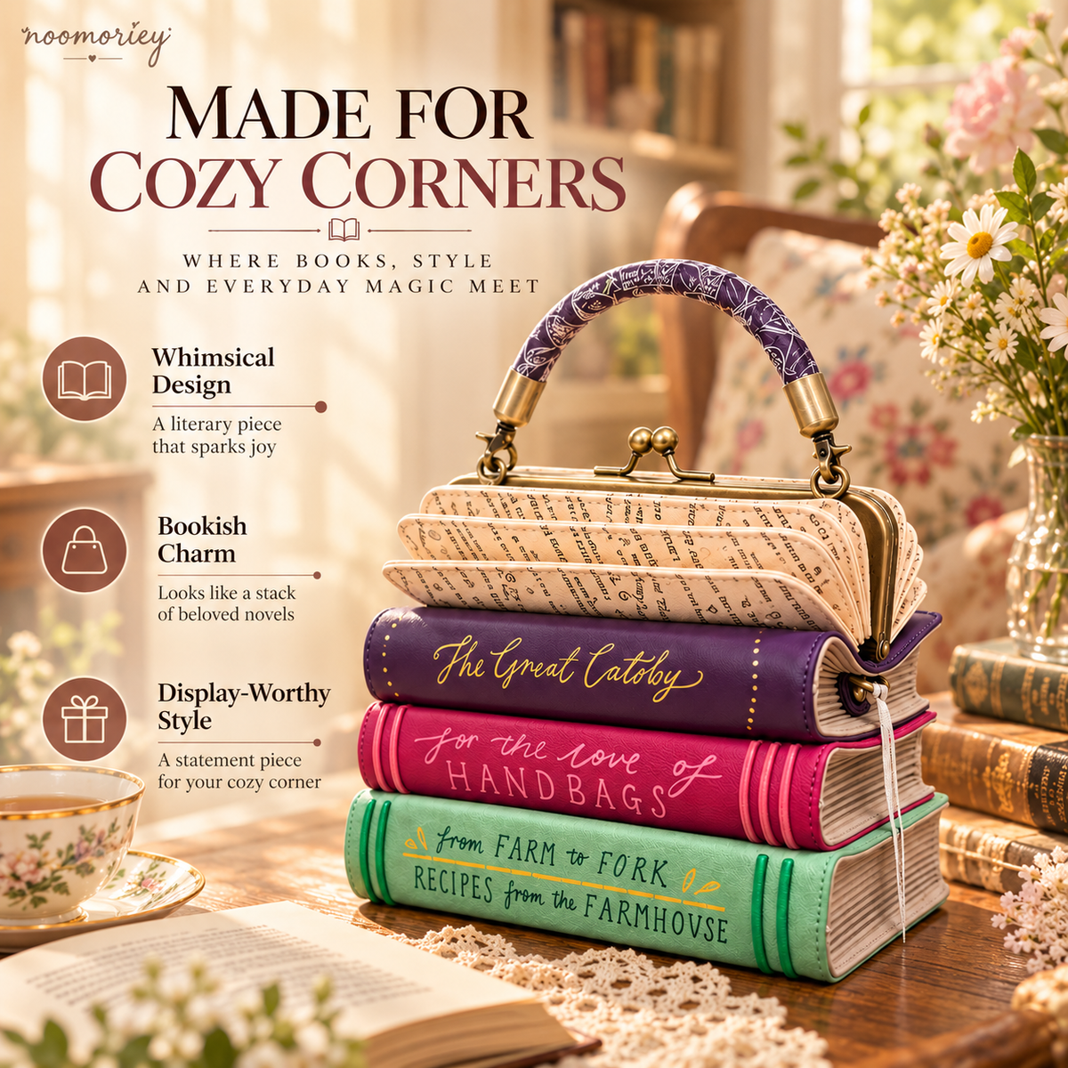✨👜Book Stack Handbag – Vintage-Inspired Book-Shaped Top Handle Purse, Unique Gift for Book Lovers💕