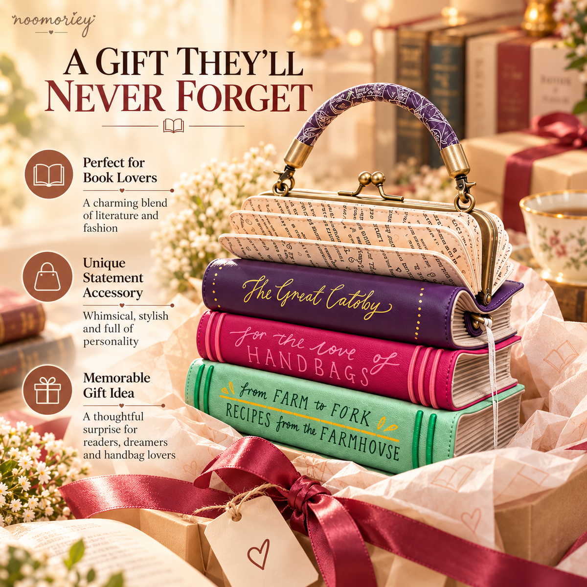 ✨👜Book Stack Handbag – Vintage-Inspired Book-Shaped Top Handle Purse, Unique Gift for Book Lovers💕