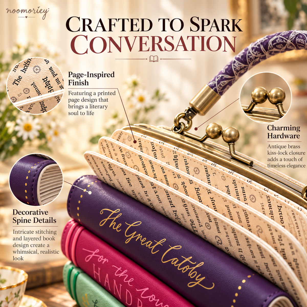 ✨👜Book Stack Handbag – Vintage-Inspired Book-Shaped Top Handle Purse, Unique Gift for Book Lovers💕