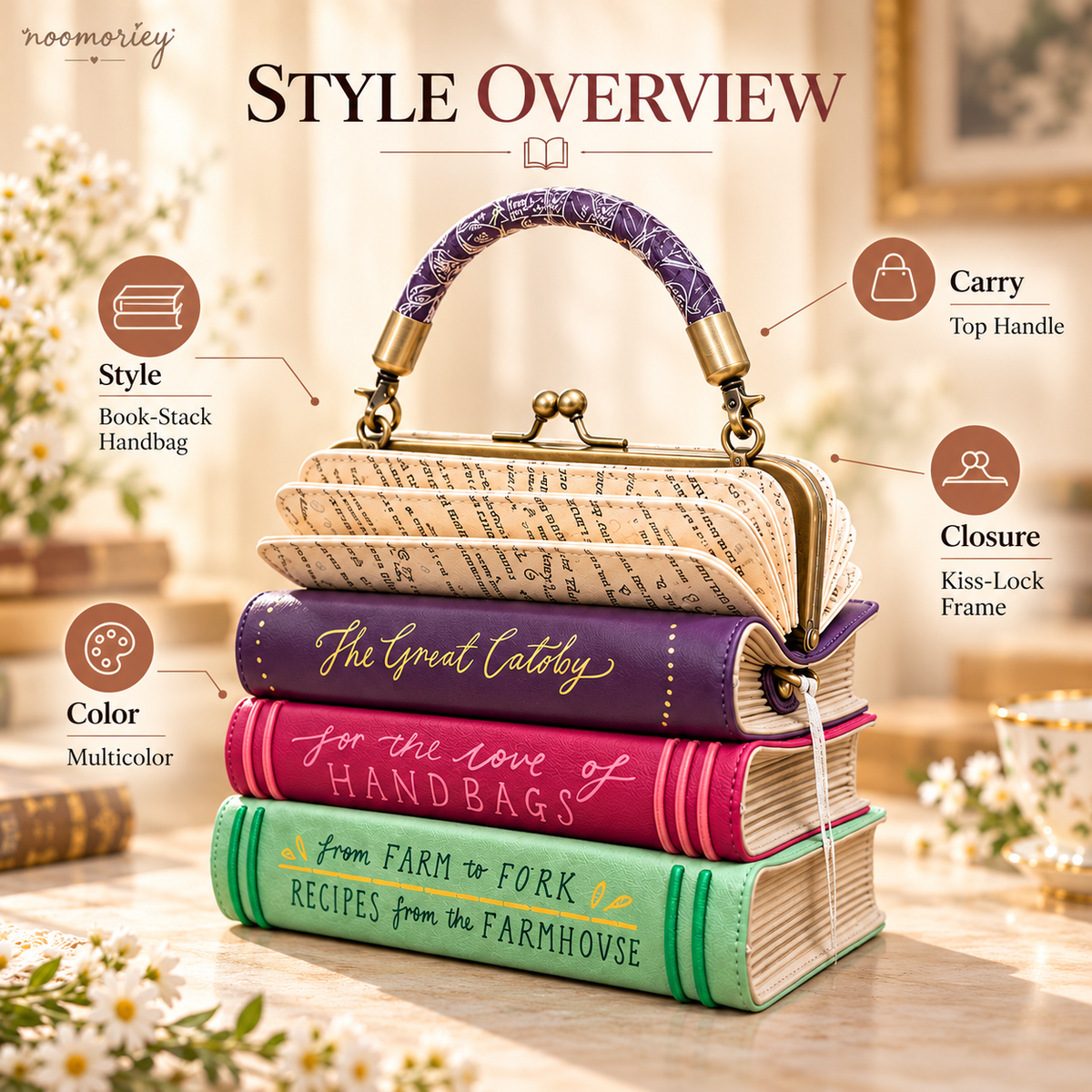 ✨👜Book Stack Handbag – Vintage-Inspired Book-Shaped Top Handle Purse, Unique Gift for Book Lovers💕