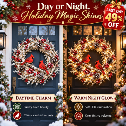 🎄🐦 Cardinal Winter Glow™ | Lighted Christmas Wreath