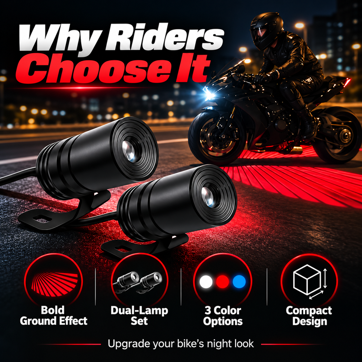 🏍️ Dual Motorcycle Laser Projector Lights – Ground Projection Kit