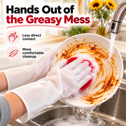 Dishwashing Gloves with Built-In Silicone Scrubber!!!