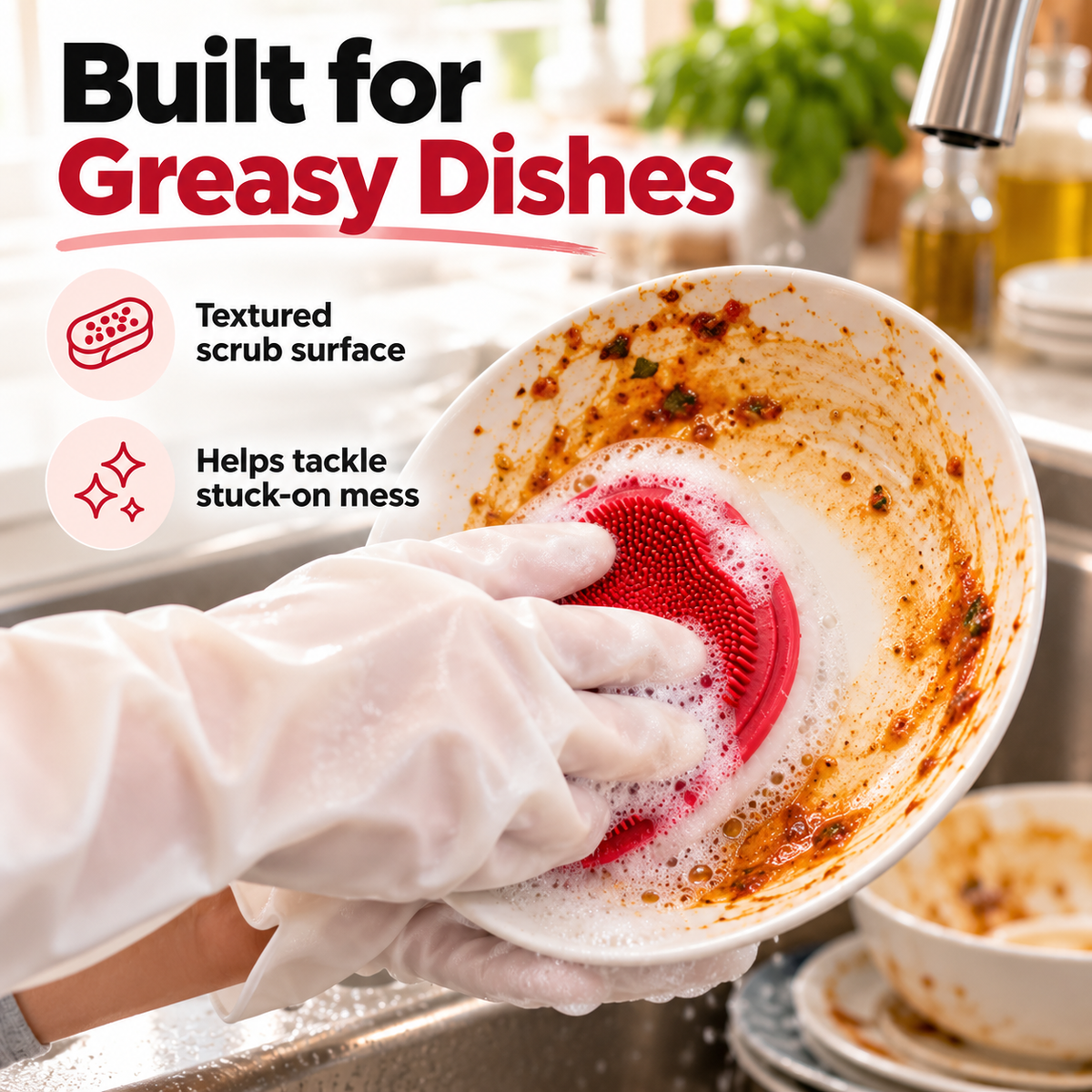 Dishwashing Gloves with Built-In Silicone Scrubber!!!