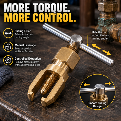 Compression Sleeve Puller Tool for 1/2' & 3/4' Brass Pipes, Rust-Resistant Ferrule Remover, Pipe Ring Extraction Kit for Corroded/Frozen Supply Stops, Removes Nut & Ferrule Safely – No Pipe Damage (Fits NPT 1/2', 3/4')