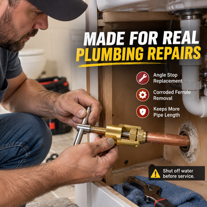 Compression Sleeve Puller Tool for 1/2' & 3/4' Brass Pipes, Rust-Resistant Ferrule Remover, Pipe Ring Extraction Kit for Corroded/Frozen Supply Stops, Removes Nut & Ferrule Safely – No Pipe Damage (Fits NPT 1/2', 3/4')