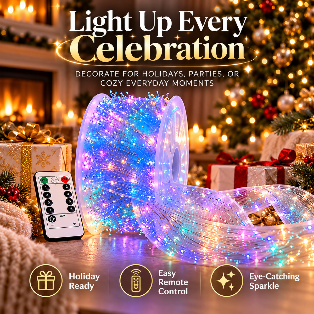 ✨🌈 Magical LED Fairy Ribbon Lights | Remote-Controlled Sparkling Holiday Decor 🎄