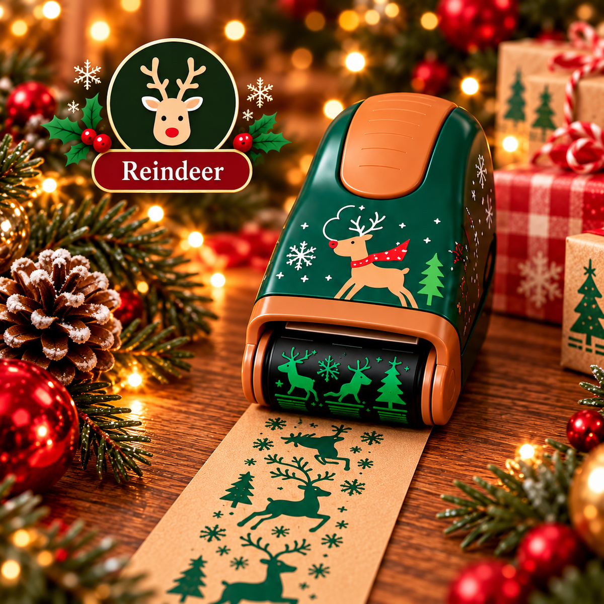🎄 Christmas Wrapping Roller Stamp – 5 Festive Designs for Gift Packaging