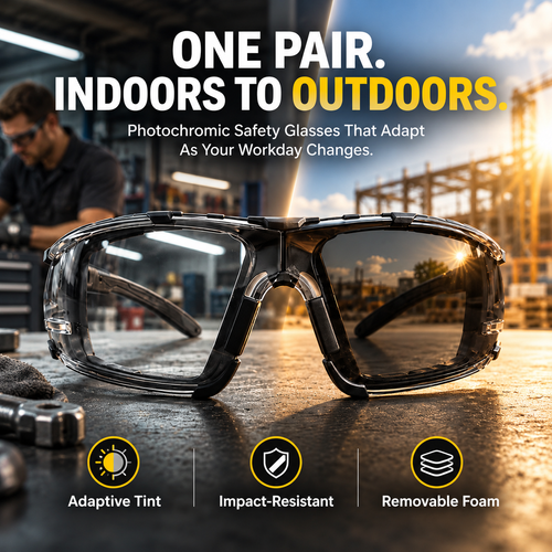 🕶️ Photochromic Safety Glasses – Indoor & Outdoor Impact Protection