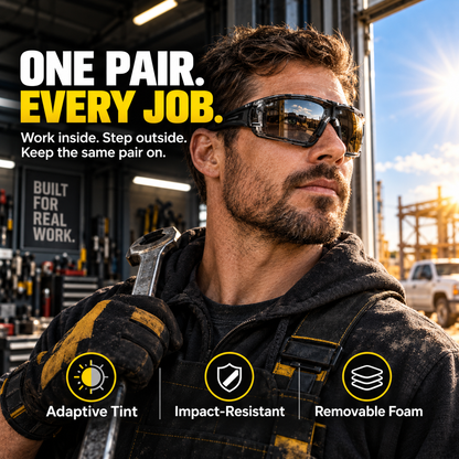 🕶️ Photochromic Safety Glasses – Indoor & Outdoor Impact Protection