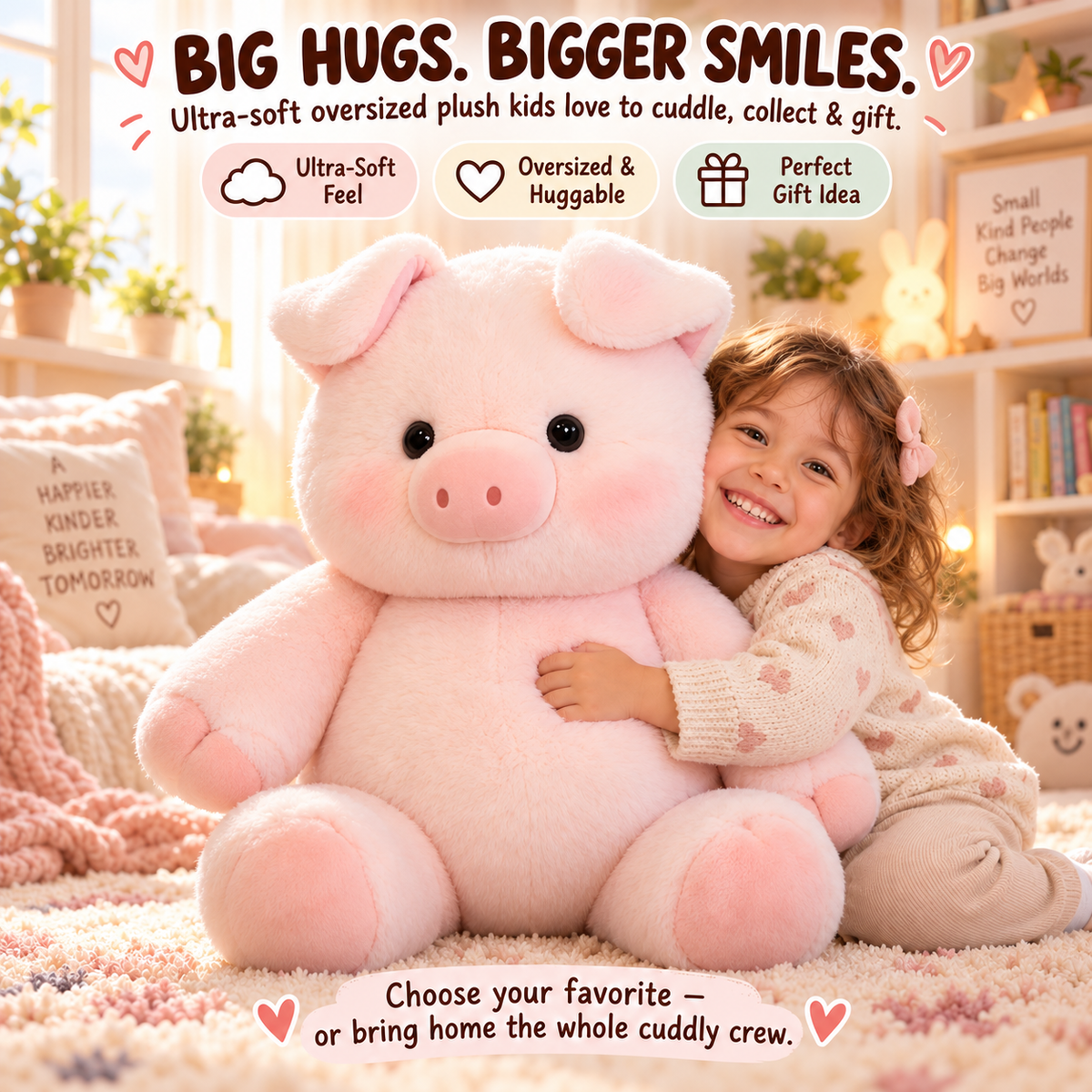 Oversized pink pig plush