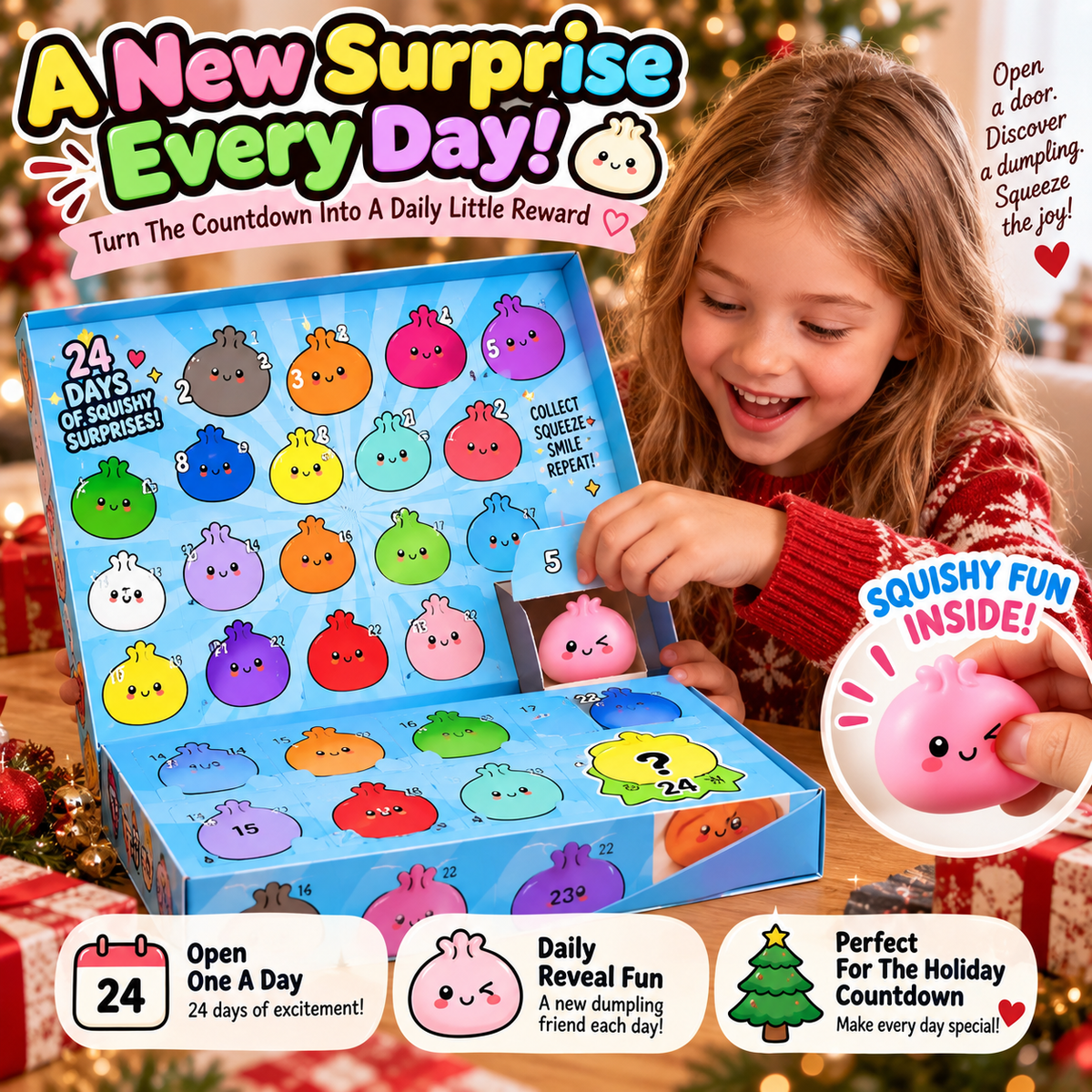 🥟 Mystery Dumpling 24-Day Countdown Calendar – 23 Mini Squishies + 1 Big Surprise