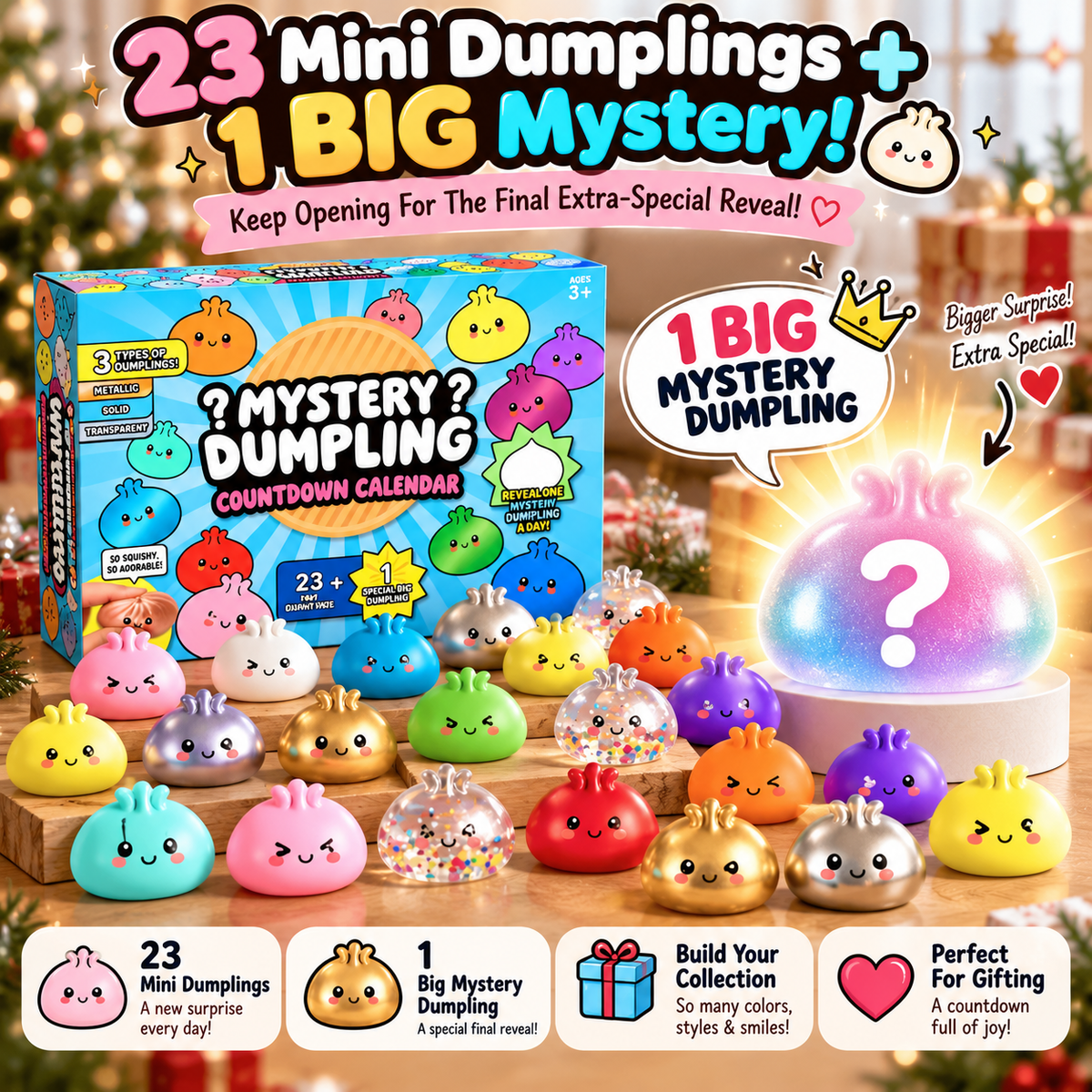 🥟 Mystery Dumpling 24-Day Countdown Calendar – 23 Mini Squishies + 1 Big Surprise