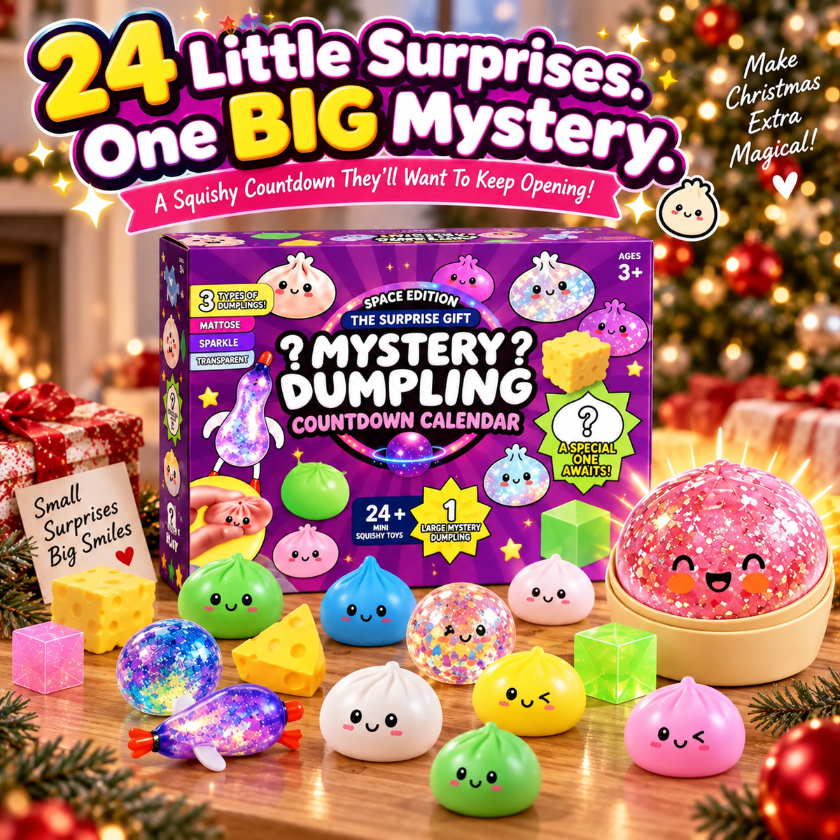 Mystery Dumpling 2026 Space Edition-24 Mini Squishy Surprises + 1 BIG Mystery Dumpling Countdown Calendar