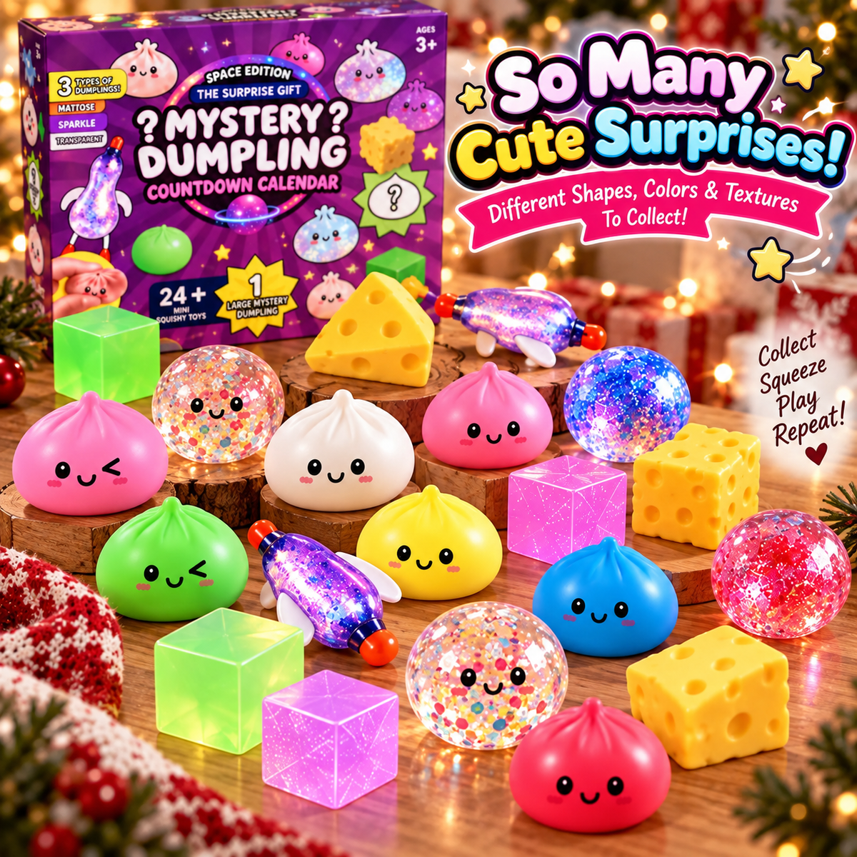 Mystery Dumpling 2026 Space Edition-24 Mini Squishy Surprises + 1 BIG Mystery Dumpling Countdown Calendar