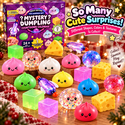Mystery Dumpling 2026 Space Edition-24 Mini Squishy Surprises + 1 BIG Mystery Dumpling Countdown Calendar