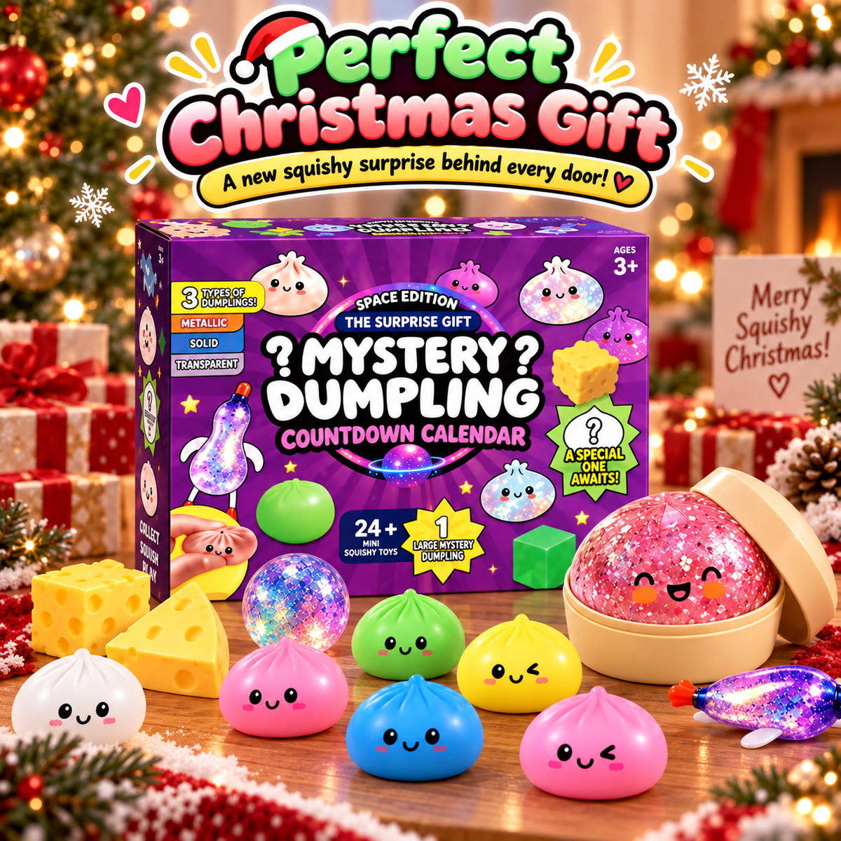 Mystery Dumpling 2026 Space Edition-24 Mini Squishy Surprises + 1 BIG Mystery Dumpling Countdown Calendar