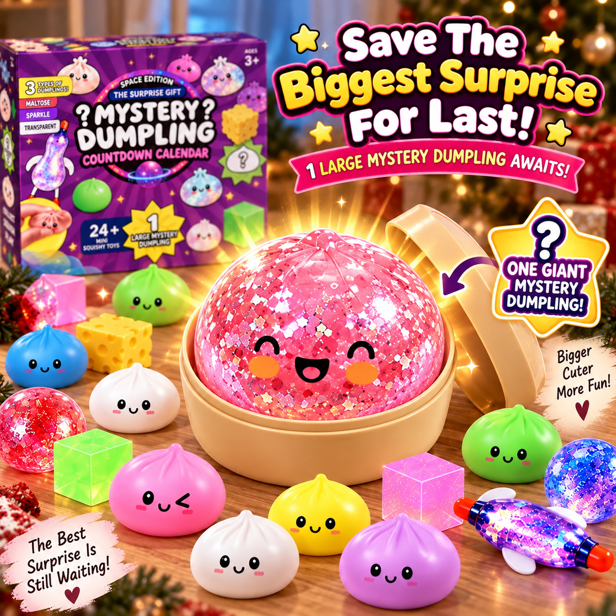 Mystery Dumpling 2026 Space Edition-24 Mini Squishy Surprises + 1 BIG Mystery Dumpling Countdown Calendar