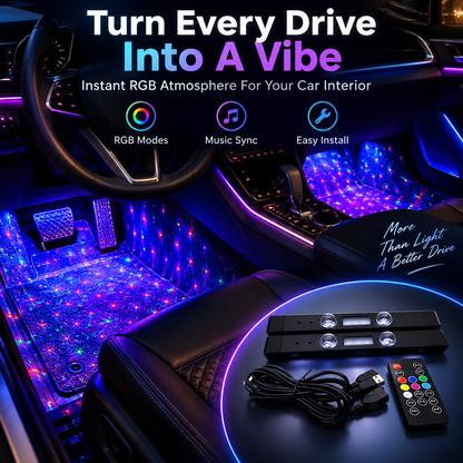 🚗USB Recharge RGB Car Footwell Ambient Light Kit – Music Sync & Remote Control