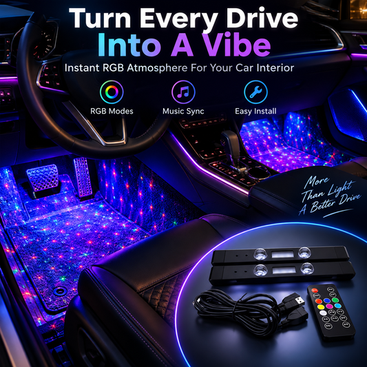 🚗USB Recharge RGB Car Footwell Ambient Light Kit – Music Sync & Remote Control