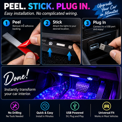 🚗USB Recharge RGB Car Footwell Ambient Light Kit – Music Sync & Remote Control