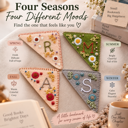 Personalized Floral Corner Bookmark – Hand-Embroidered Initial Book Lover Gift