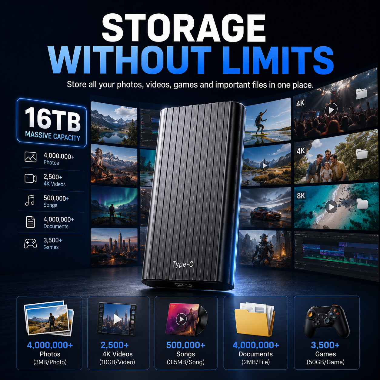 🏆16TB Large-Capacity Portable Mini SSD