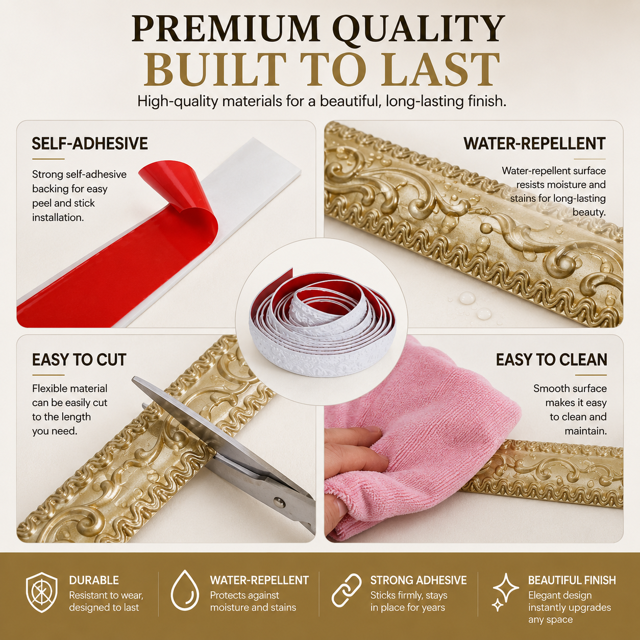7.5 ft Self-Adhesive Decorative Molding Trim – Flexible Peel-and-Stick Wall & Furniture Border