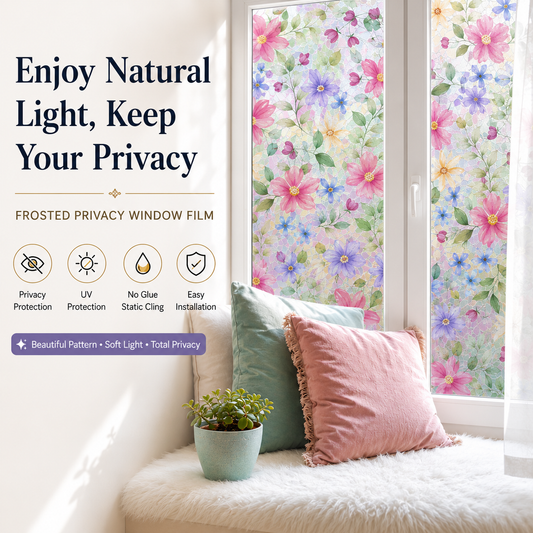 Floral Frosted Privacy Window Film – Glue-Free Static Cling Glass Cover