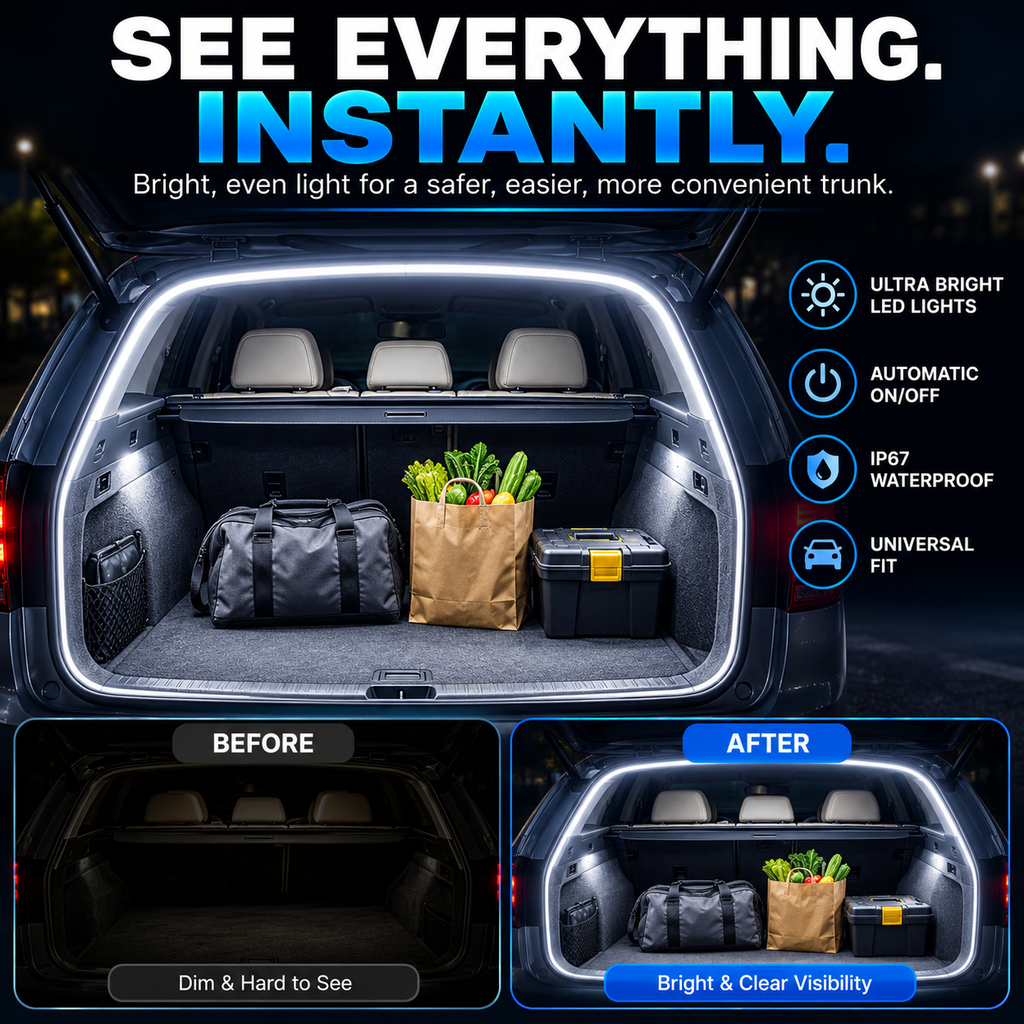 Universal Car Trunk LED Light Strip – Automatic Plug & Play Cargo Lighting