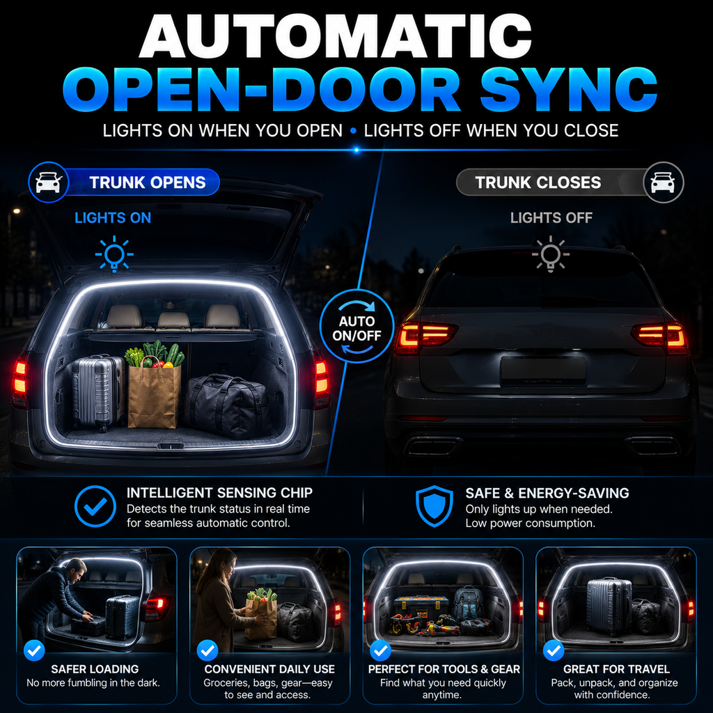 Universal Car Trunk LED Light Strip – Automatic Plug & Play Cargo Lighting