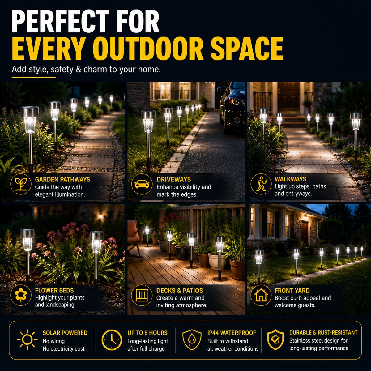 Solar Lights Outdoor Waterproof, LED Solar Garden Lights