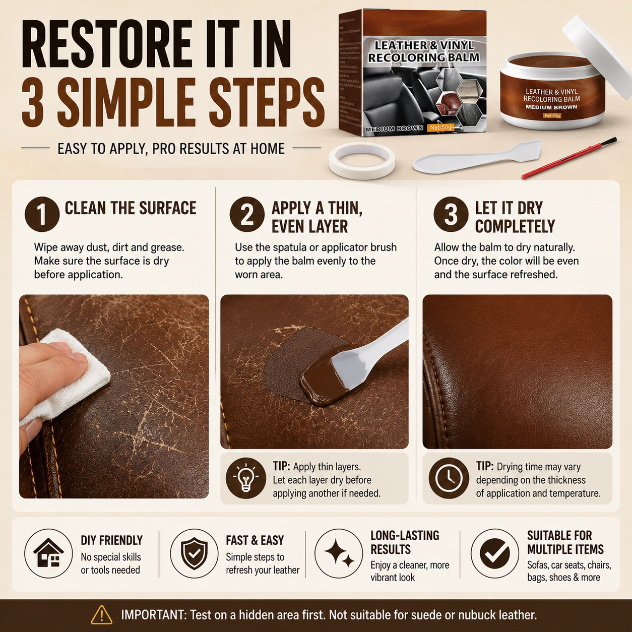 💞 Leather Repair Paste – Fills scratches & scuffs, restores texture