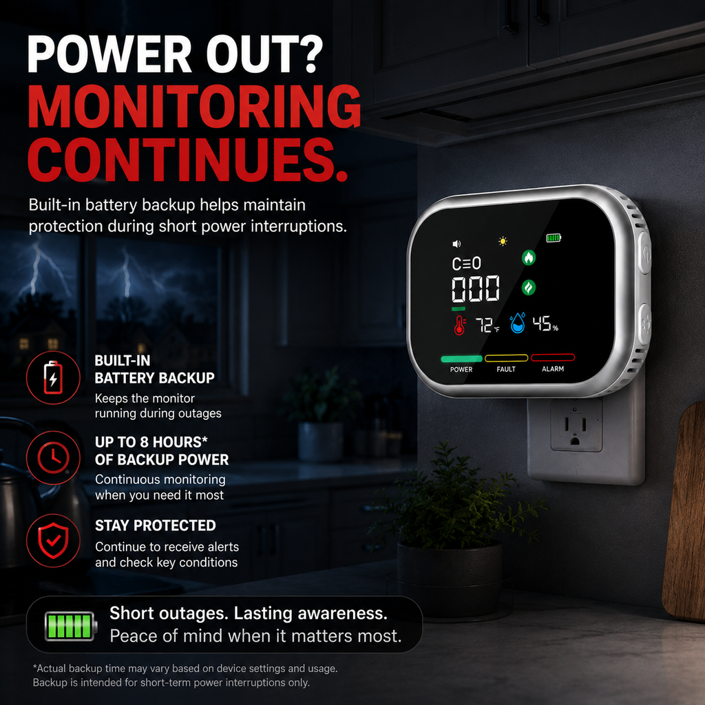 6-in-1 Portable Gas Leak Detector & Air Quality Monitor - Temp & Humidity Sensor for Kitchen, Home & RV Safety