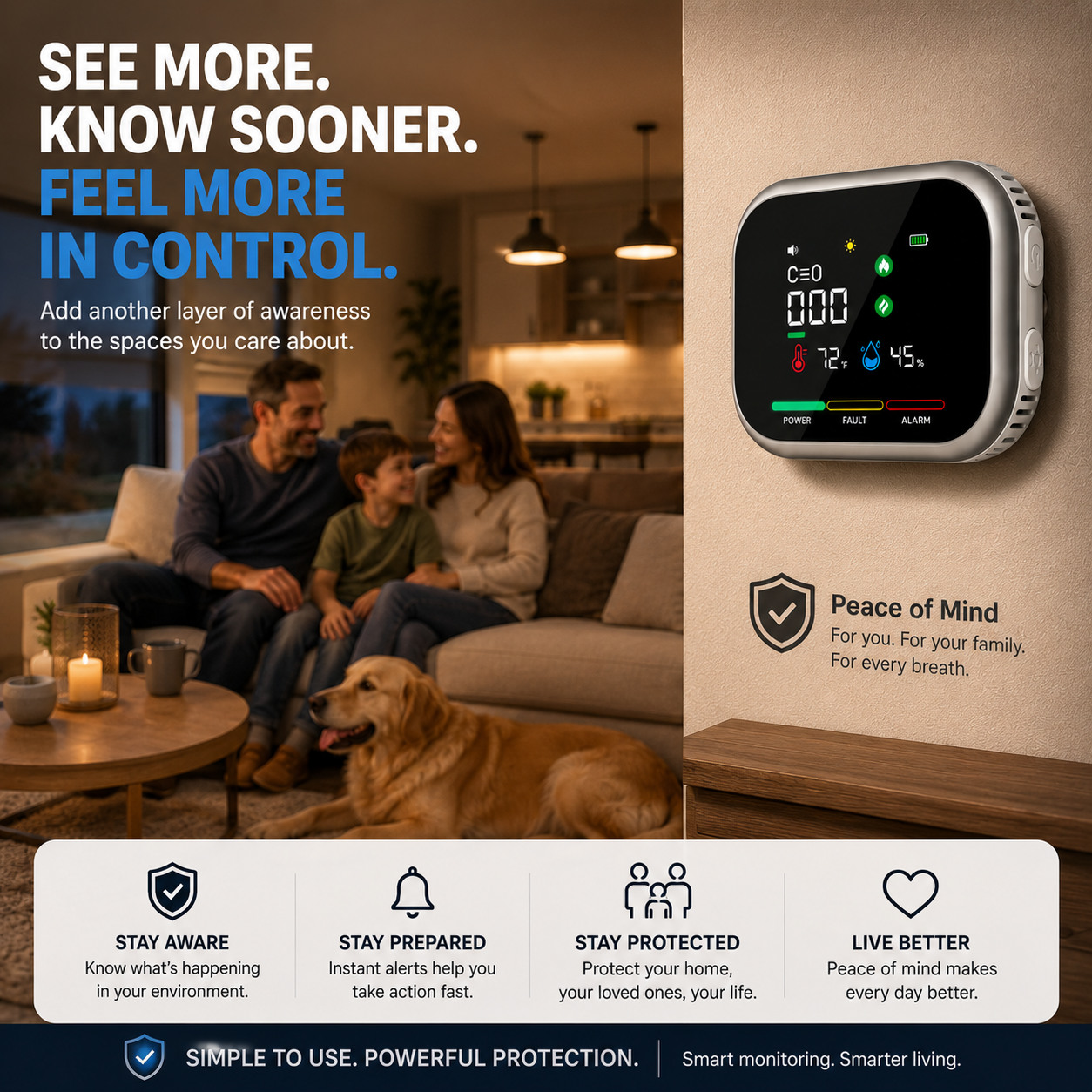 6-in-1 Portable Gas Leak Detector & Air Quality Monitor - Temp & Humidity Sensor for Kitchen, Home & RV Safety