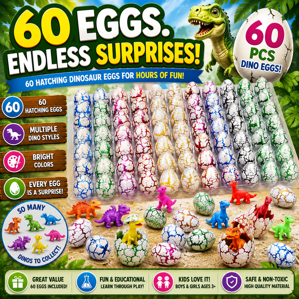 60PCS Hatching Dinosaur Eggs – Water Growing Dino Toy Set