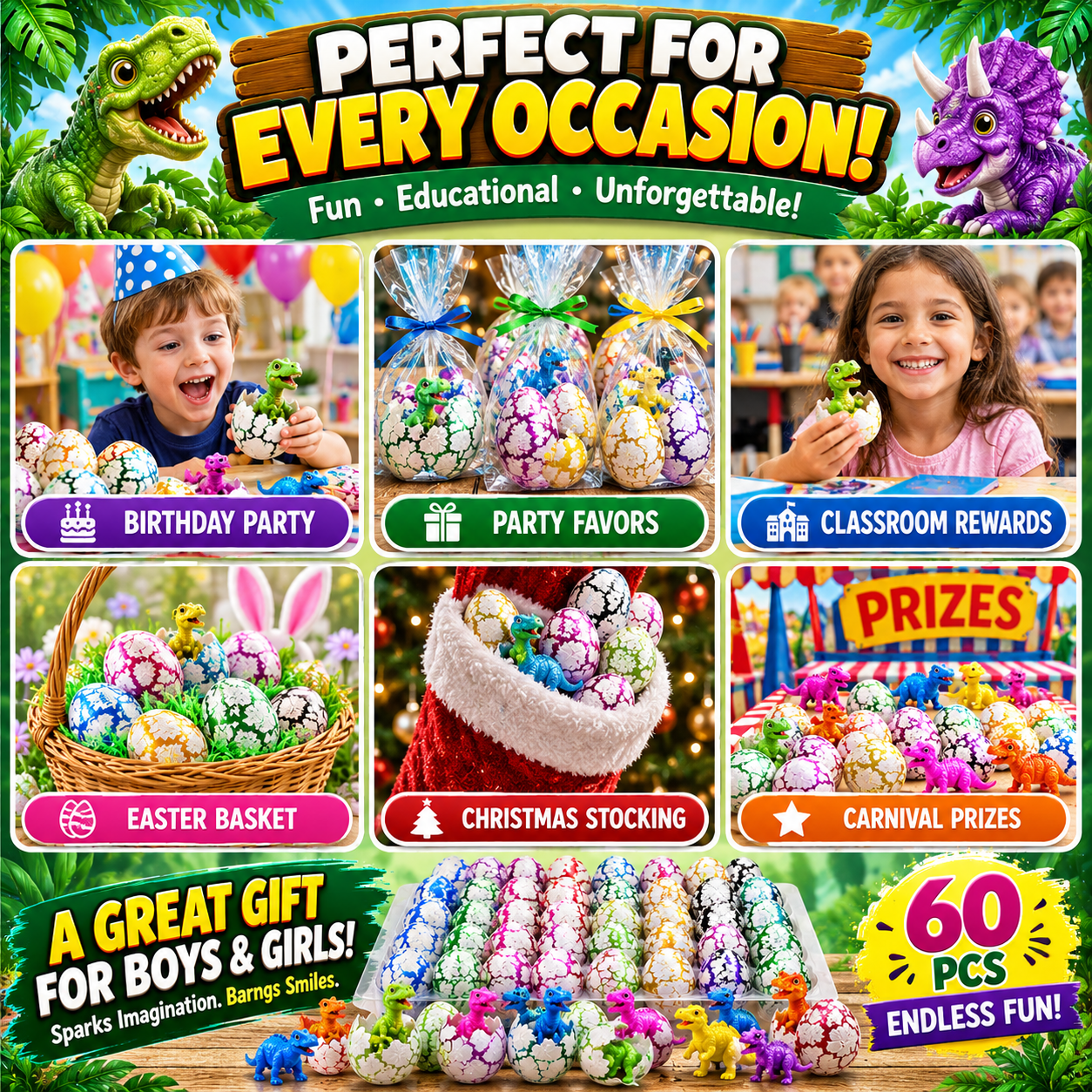 60PCS Hatching Dinosaur Eggs – Water Growing Dino Toy Set