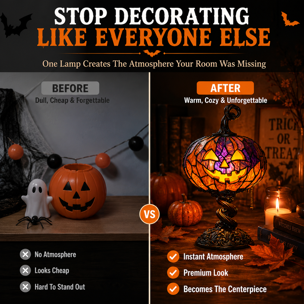 🎃🎃 Halloween Pumpkin Glow Lamp – Vintage Stained-Glass-Style Table Light