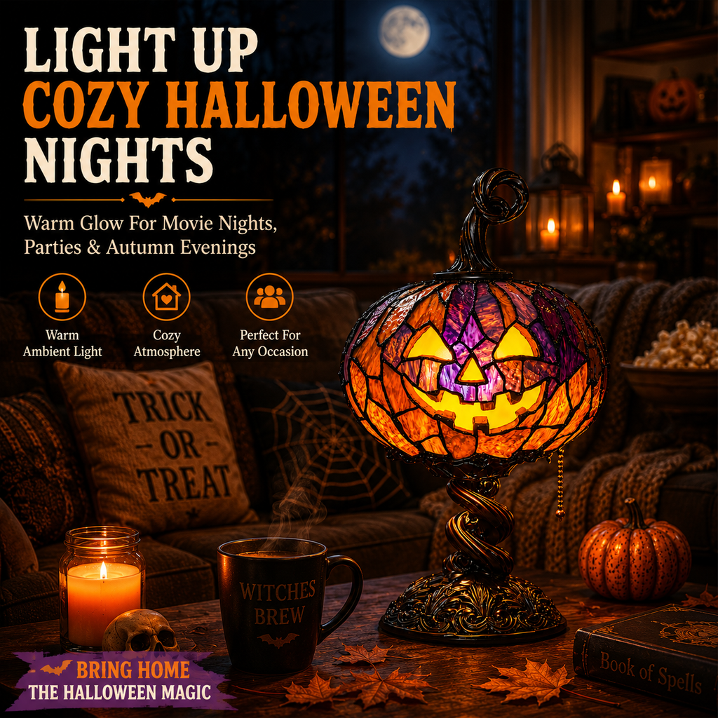 🎃🎃 Halloween Pumpkin Glow Lamp – Vintage Stained-Glass-Style Table Light